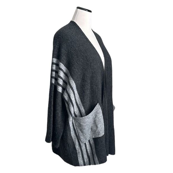 Veveret Women’s Wool Blend Grey Striped Open Front Pockets Cardigan Sweater M/L - Picture 5 of 13